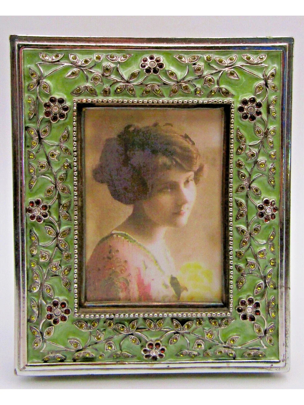 Edgar Berebi Limited Edition Jeweled and Enameled Green Table Frame